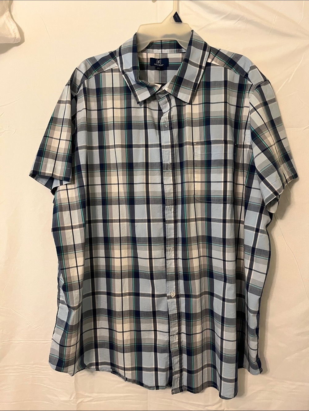 Izod Men’s Short-Sleeve Plaid Button-Down Shirt in Light Blue and Navy
